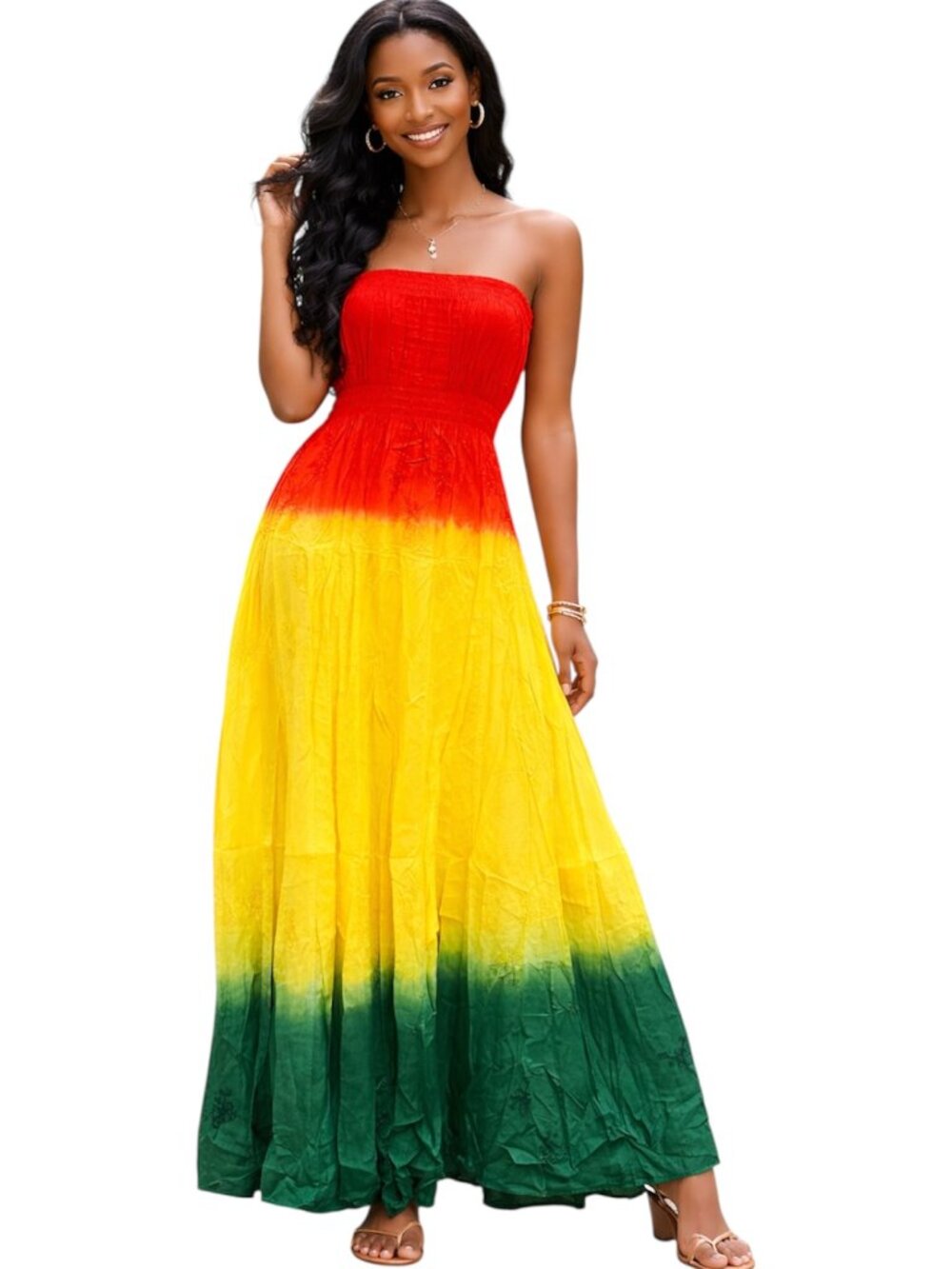 Women's Long Tie Dye Maxi Dress Free Size & Plus Size Beach Cotton Blend Rasta